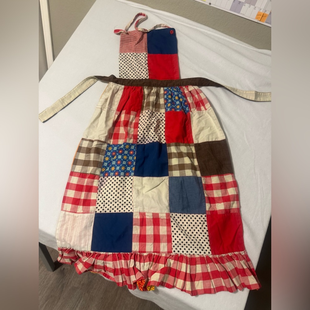 Vintage Reversible Patchwork Apron With Ties- Han… - image 1
